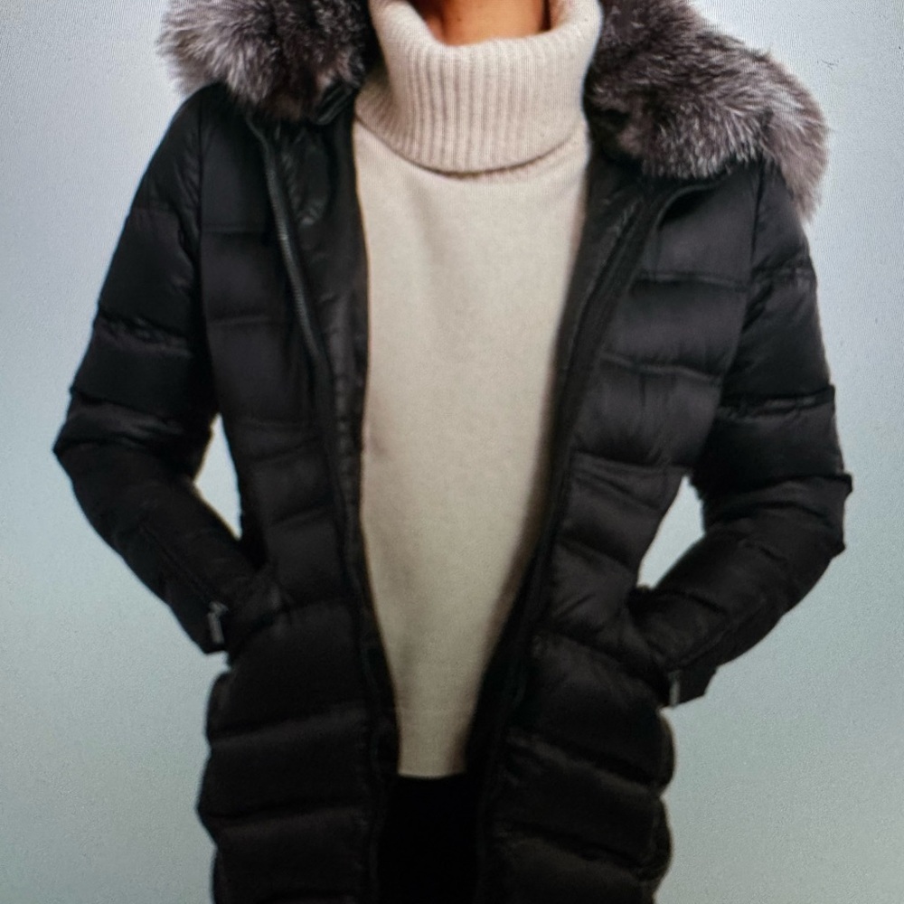 Dawn Levy Black Puffer Jacket with real fox fur